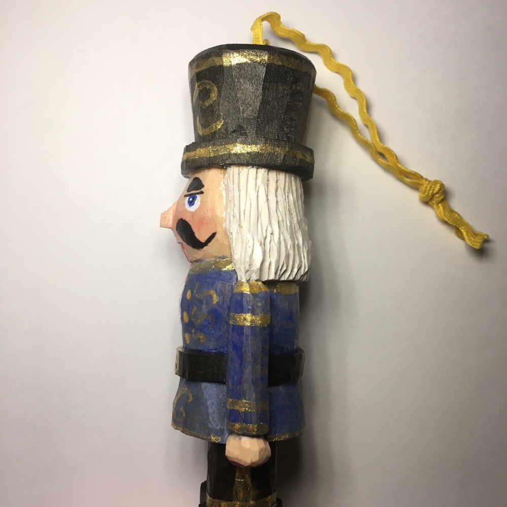 Hand Carved Blue and Gold Nutcracker Ornament - Picture 3 of 3